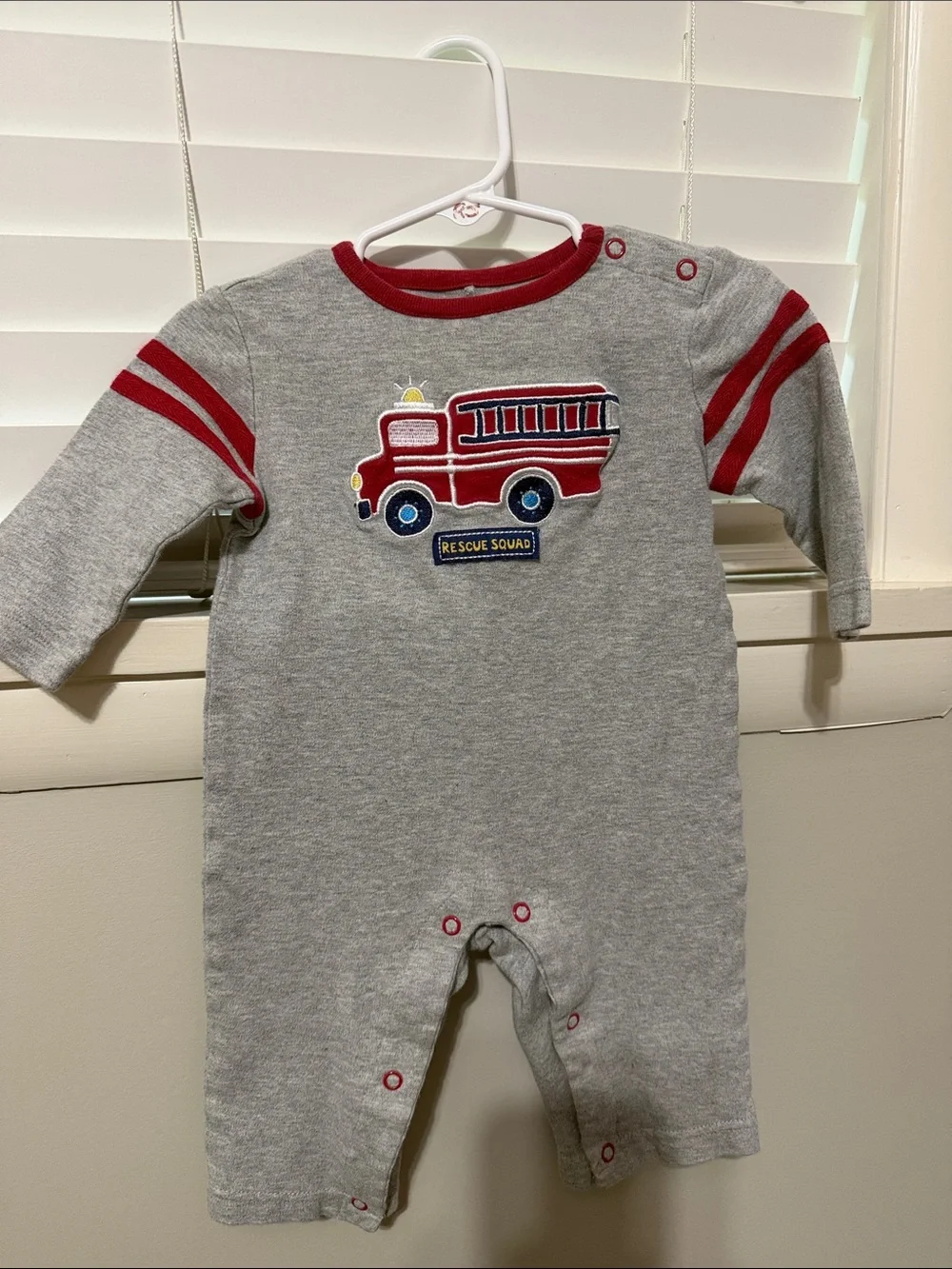 Little Wonders Grey and Red Fire Truck Footie Romper